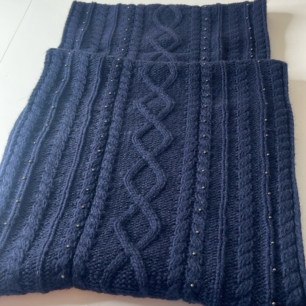 LOFT Cable Knit Beaded Infinity Scarf Navy Blue